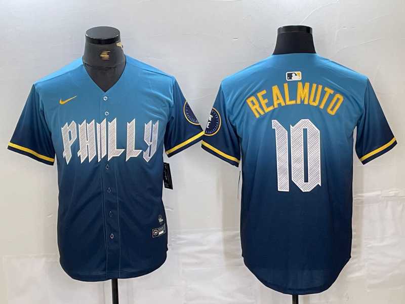 Mens Philadelphia Phillies #10 JT Realmuto Blue 2024 City Connect Limited Stitched Jersey
